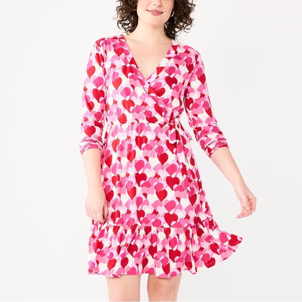 Draper James RSVP Long Sleeve Knit Tiered Wrap Heart Dress Valentines Day Large